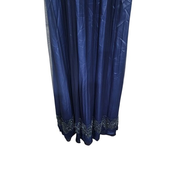 Adrianna Papell Dress Blue Evening Halter Gown Size 14 Polyester Silk Embellishe - Picture 7 of 11
